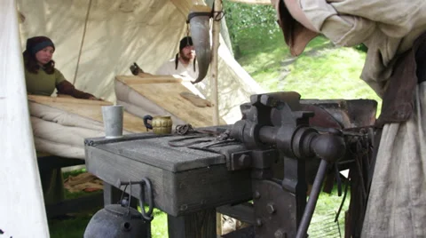 Medival blacksmiths in Prague Stock Footage 39234109