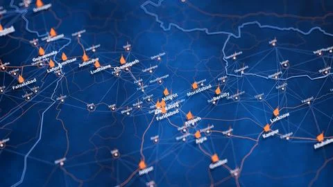 Meerut map big data visualization. Futuristic map infographic of city in India Stock Illustration