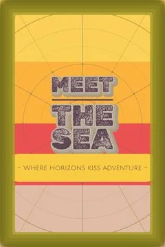MEET THE SEA decorative type artwork with rimmed letterforms over halftone tone Stock Illustration
