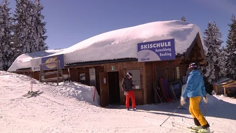 MEET AT THE SKI SCHOOL Stock Footage 121444689