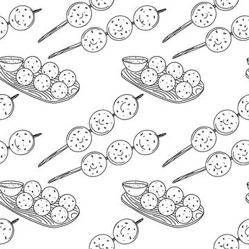 Meetballs with spicy sauce seamless pattern. Endless print in hand drawn do.. Stock Illustration
