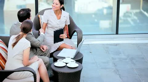 Meeting of diverse business colleagues ending handshake closing contract Stock Footage