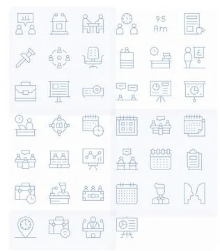 Meeting Essential Vector Set including 40 Display Perfect Thin Line 128x128.. Stock Illustration