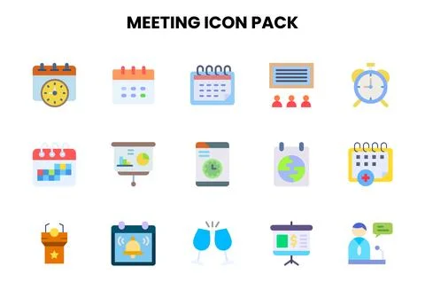 Meeting Flat Design Icons Pack Stock Illustration