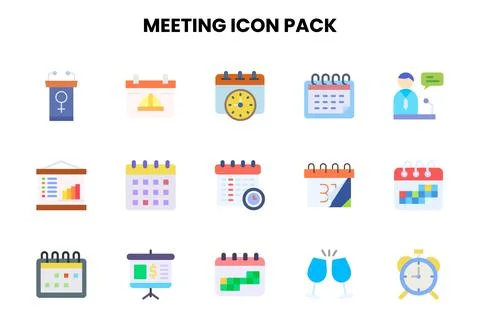 Meeting Flat Vector Icons Pack Stock Illustration