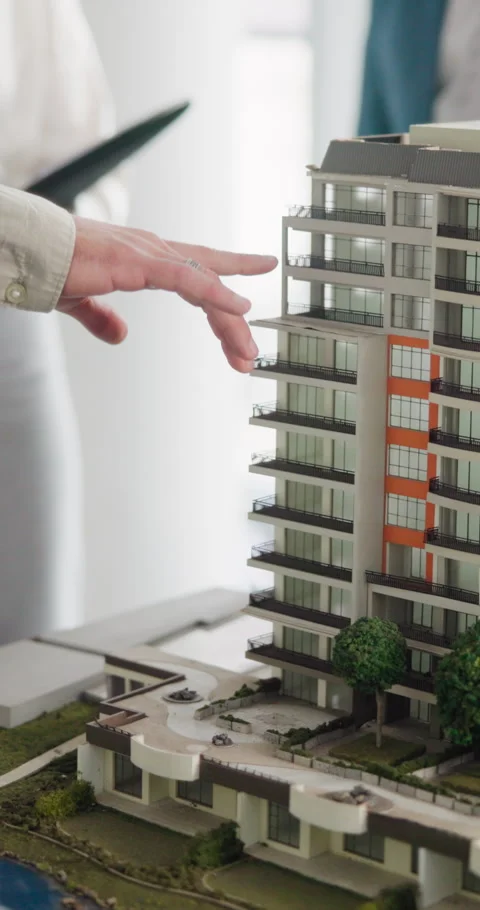 Meeting, hands or building with 3D model for real estate development or planning Stock Footage 337223114