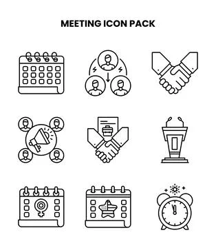 Meeting Line Bundle Icons Pack Stock Illustration