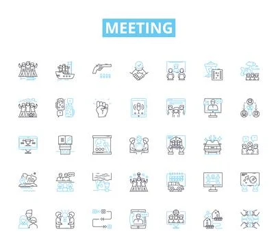 Meeting linear icons set. Collaboration, Dialogue, Convergence, Interaction Stock Illustration