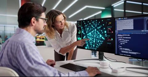 Meeting With Machine Learning Engineers At Data Security Training Center. Stock Photos