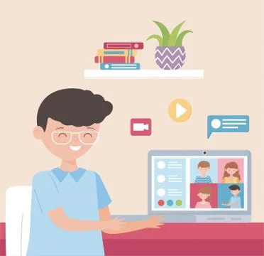 Meeting online, man with computer screen talking colleague イラスト素材