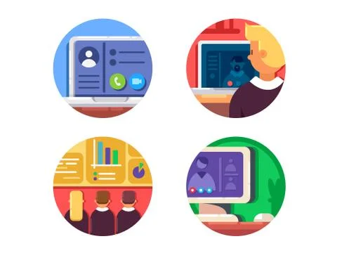 Meeting or web conference icon set Stock Illustration
