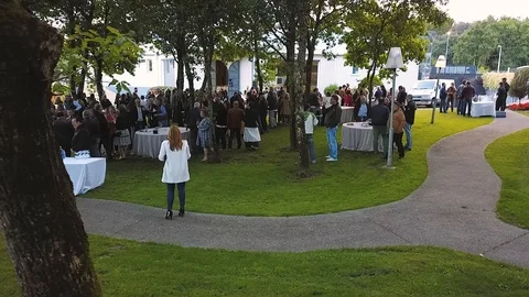 MEETING OF PEOPLE UNDER THE TREES Stock Footage 111578148