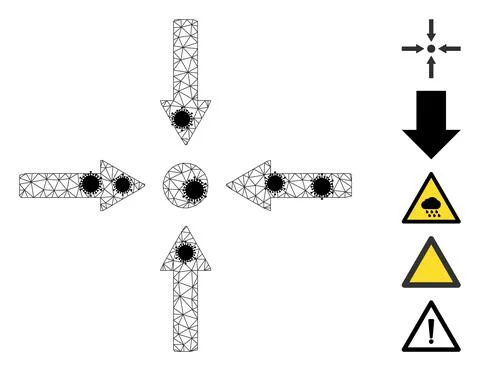 Meeting Point Arrows Wire Frame Mesh Pictogram with Virus Parts Stock Illustration