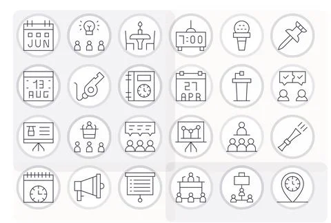 Meeting Professional Vector Set with 24 Thin Line Pixel Optimized High Reso.. Stock Illustration