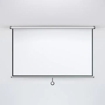Meeting Projector Screen Vector. Hanging Projection Screen Isolated On White Stock Illustration