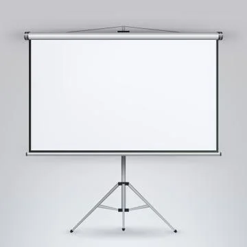 Meeting Projector Screen Vector. White Board Presentation Conference With Tripod Stock Illustration