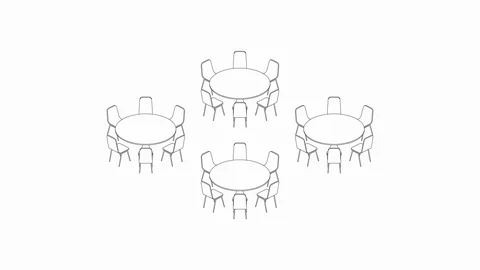 Meeting room setup layout configuration Banquet Rounds style, 3D virtual Stock Footage 115933714
