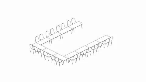 Meeting room setup layout configuration U Shape style, 3D virtual isometric Stock Footage 115933727