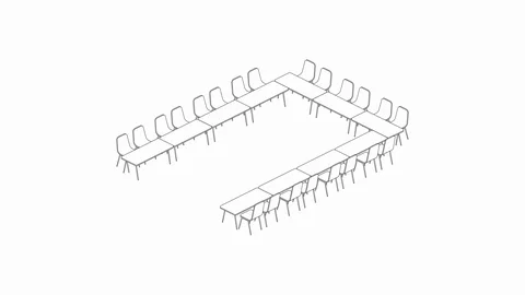 Meeting room setup layout configuration U Shape style, 3D virtual isometric Stock Footage 115933729