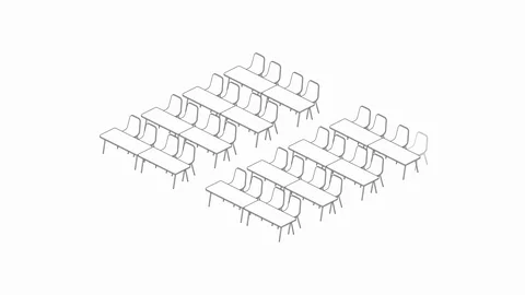 Meeting room setup layout configuration Classroom style, 3D virtual isometric Stock Footage 115933799