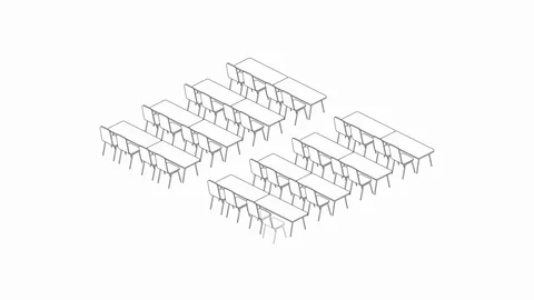 Meeting room setup layout configuration Classroom style, 3D virtual isometric Stock Footage 115933945