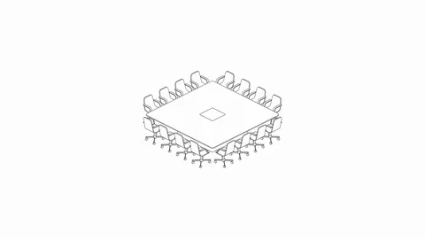 Meeting room setup layout configuration Conference Square Boardroom style, 3D Stock Footage 115934399