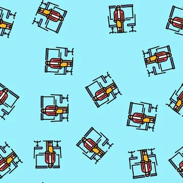 Meeting room setup office assistant vector seamless pattern Stock Illustration