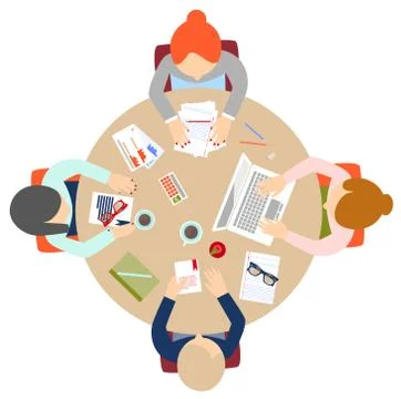 Meeting strategy  teamwork round table discussing office manager  computer gr 스톡 일러스트