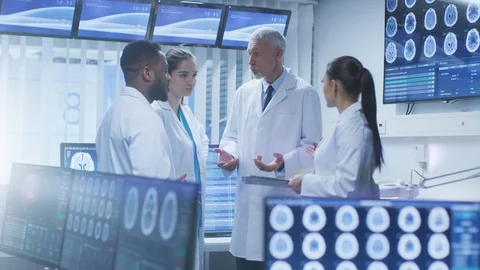 Meeting of the Team of Medical Scientists in the Brain Research Laboratory. Stock Footage