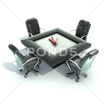 Meeting time - table with a large clock Stock Illustration