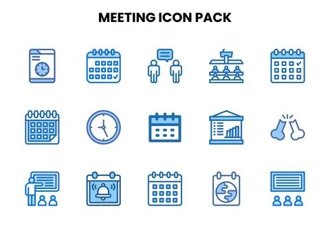 Meeting Two Colour Bundle Icons Pack Stock Illustration