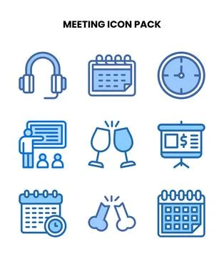 Meeting Two Colour Bundle Icons Pack Stock Illustration