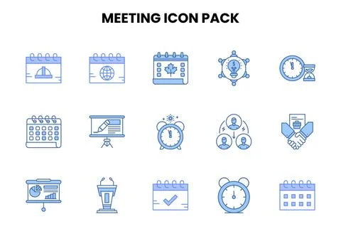 Meeting Two Colour Vector Icons Pack Stock Illustration