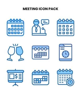 Meeting Two Colour Vector Icons Pack Stock Illustration