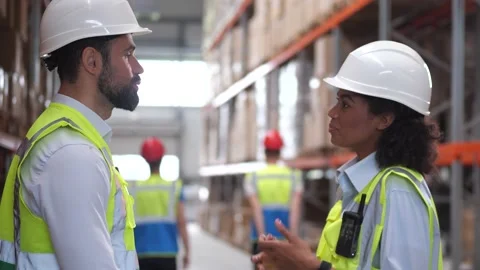 Meeting of two logistics managers in warehouse Stock Footage 161947329