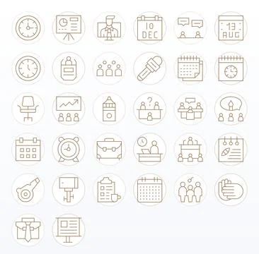 Meeting Visual Pack containing 32 Thin Line PIXEL Perfect Vector Icons 스톡 일러스트