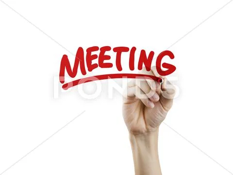 Meeting word written by hand Stock Photos
