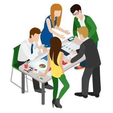 Meeting  workplace strategy  team table discussing office group   illustratio Stock Illustration