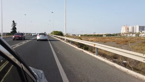 Meets long car queue on the highway to alicante Stock Footage 113344512