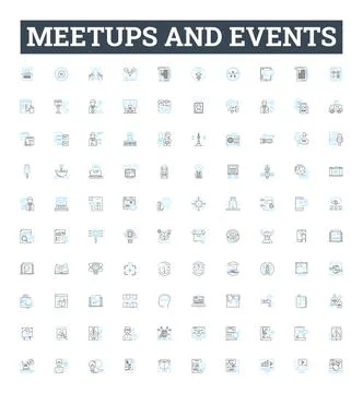 Meetups and events vector line icons set. Meetups, Events, Gatherings Stock Illustration