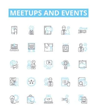 Meetups and events vector line icons set. Meetups, Events, Gatherings Stock Illustration