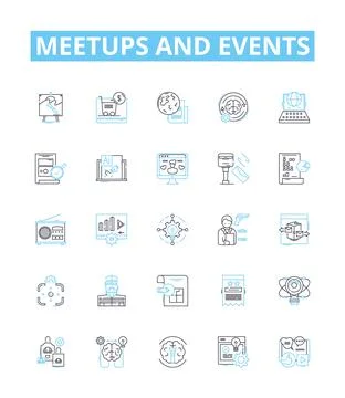 Meetups and events vector line icons set. Meetups, Events, Gatherings Stock Illustration