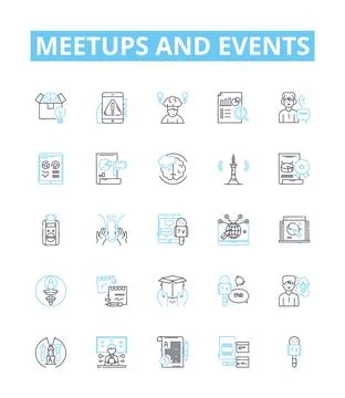 Meetups and events vector line icons set. Meetups, Events, Gatherings Stock Illustration