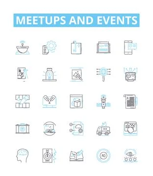 Meetups and events vector line icons set. Meetups, Events, Gatherings Stock Illustration