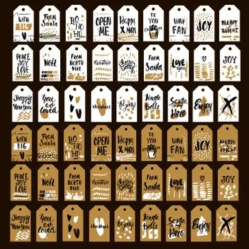 Mega big Set of 54 printable hand drawn holiday label with a hand written p.. Stock Illustration