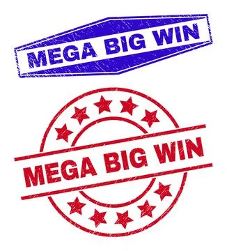 MEGA BIG WIN Corroded Watermarks in Circle and Hexagonal Shapes Stock Illustration