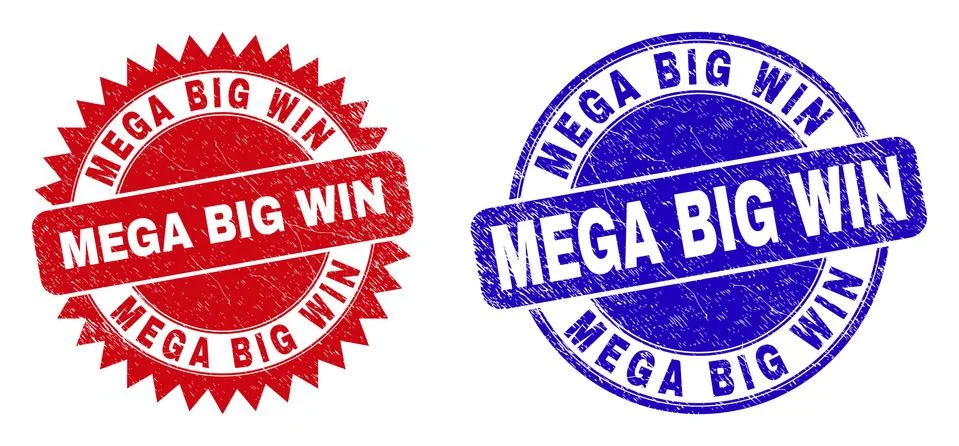 MEGA BIG WIN Round and Rosette Watermarks with Corroded Texture 스톡 일러스트