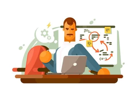 Mega brain, smart employee Stock Illustration
