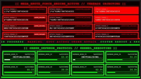 Mega Brute Force Attack Vs Green Defense Protocol. Stock Footage 346666002