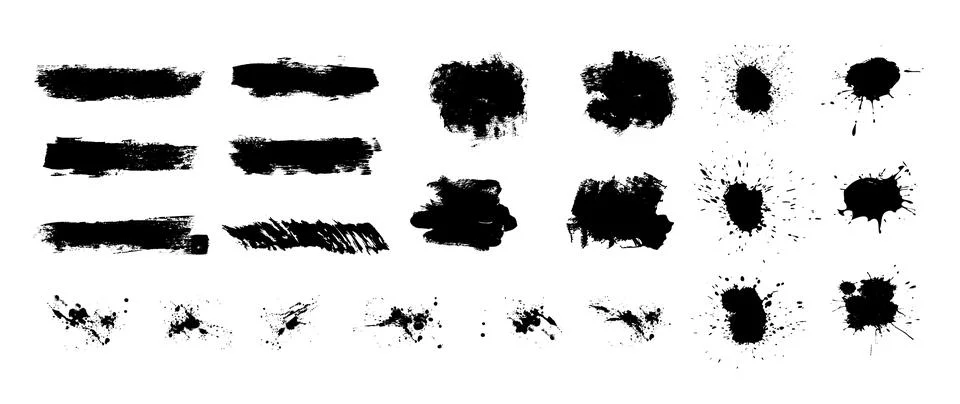 Mega bundle of different ink brush strokes, rectangle, square and round fre.. Illustrazione stock